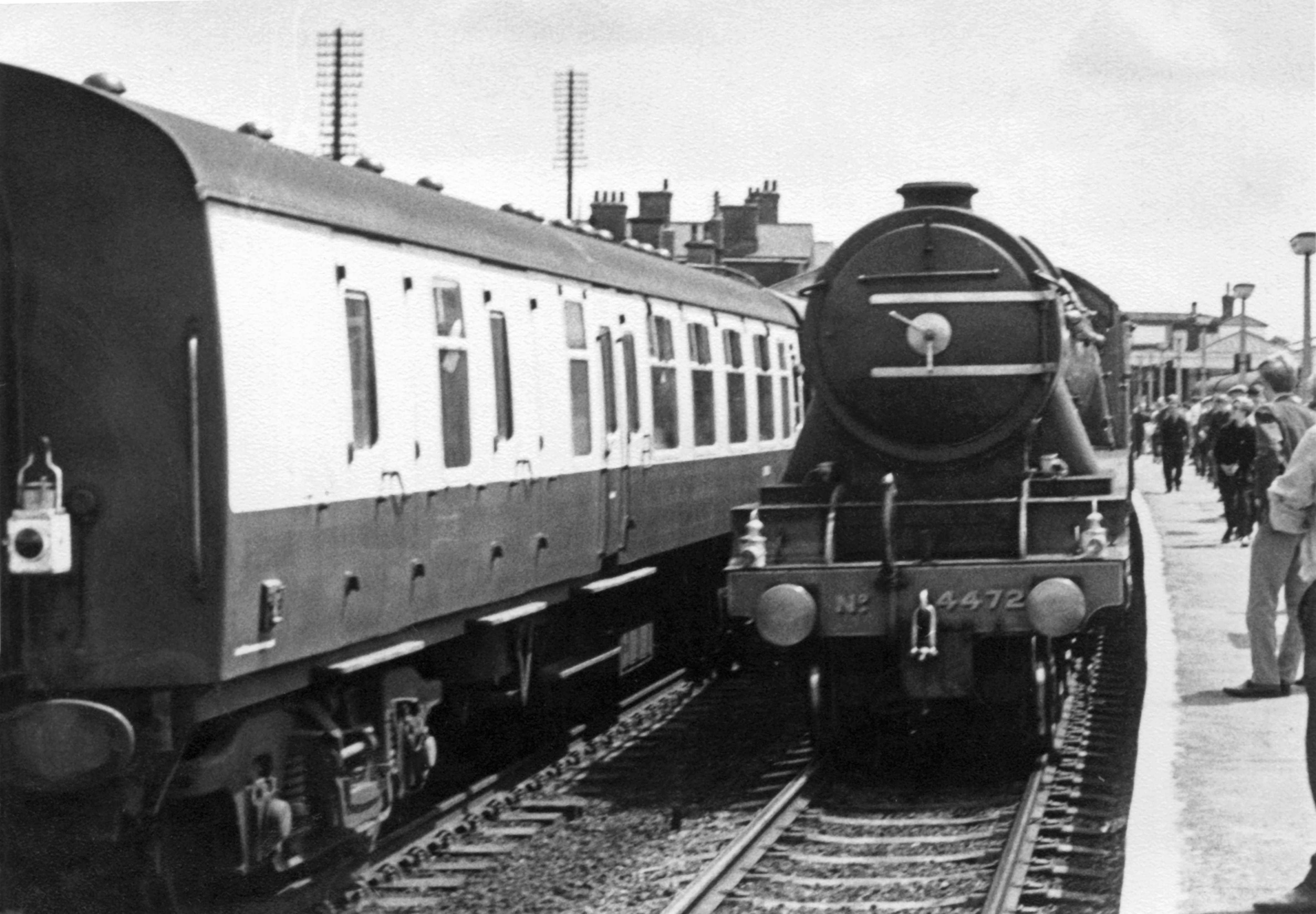 No.4472 'Flying Scotsman' arrives at Grantham. Photograph lent By Ken Willetts.