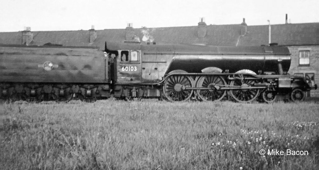 No. 60103 Flying Scotsman is turning on the triangle beside the shed - the houses behind face onto Springfield Road. The locomotive's reversing gear is in mid-gear because the driver is in the act of changing direction at the western apex of 'the 'angle'. Photograph by Mike Bacon.