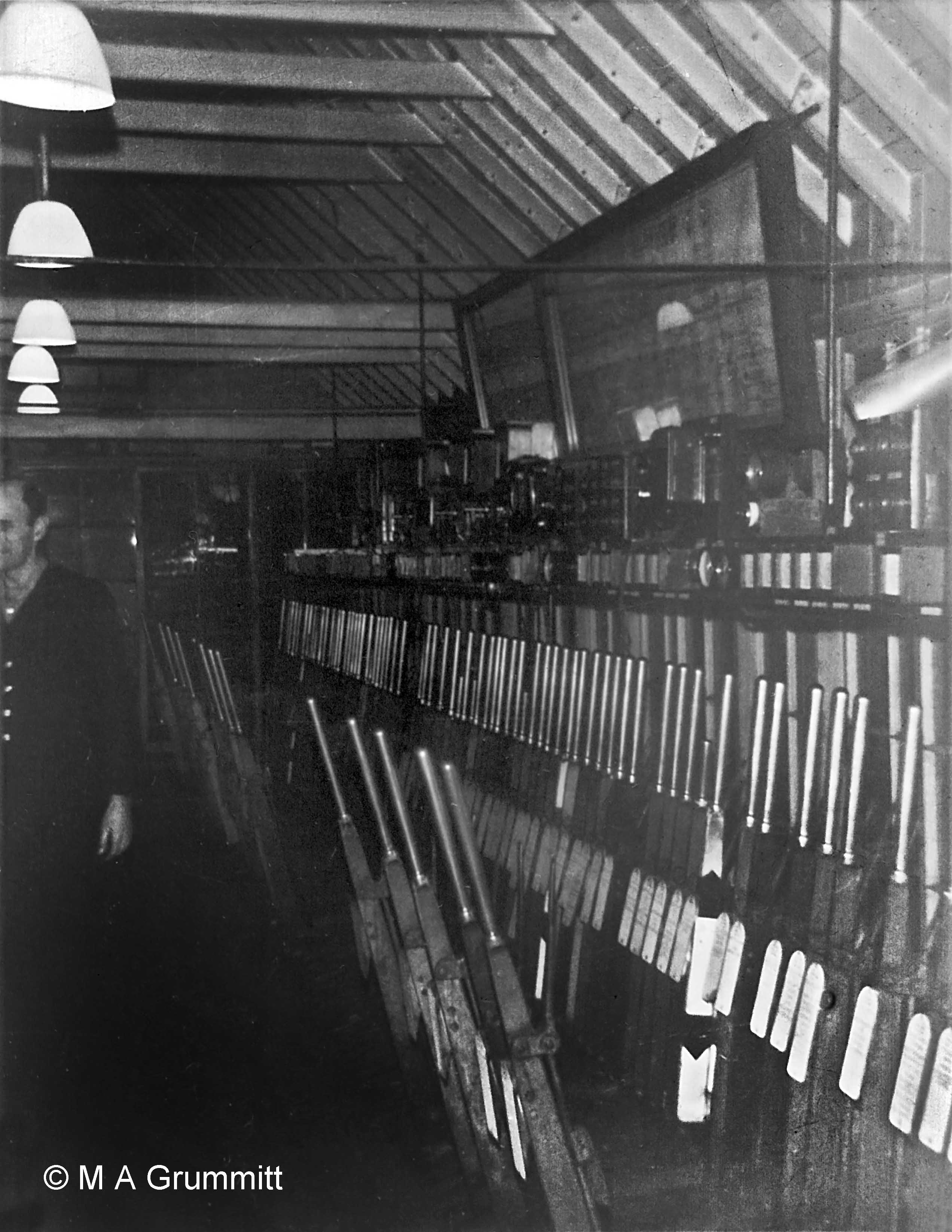 The interior of Grantham North box at night, looking north. Photograph by Mick Grummitt.