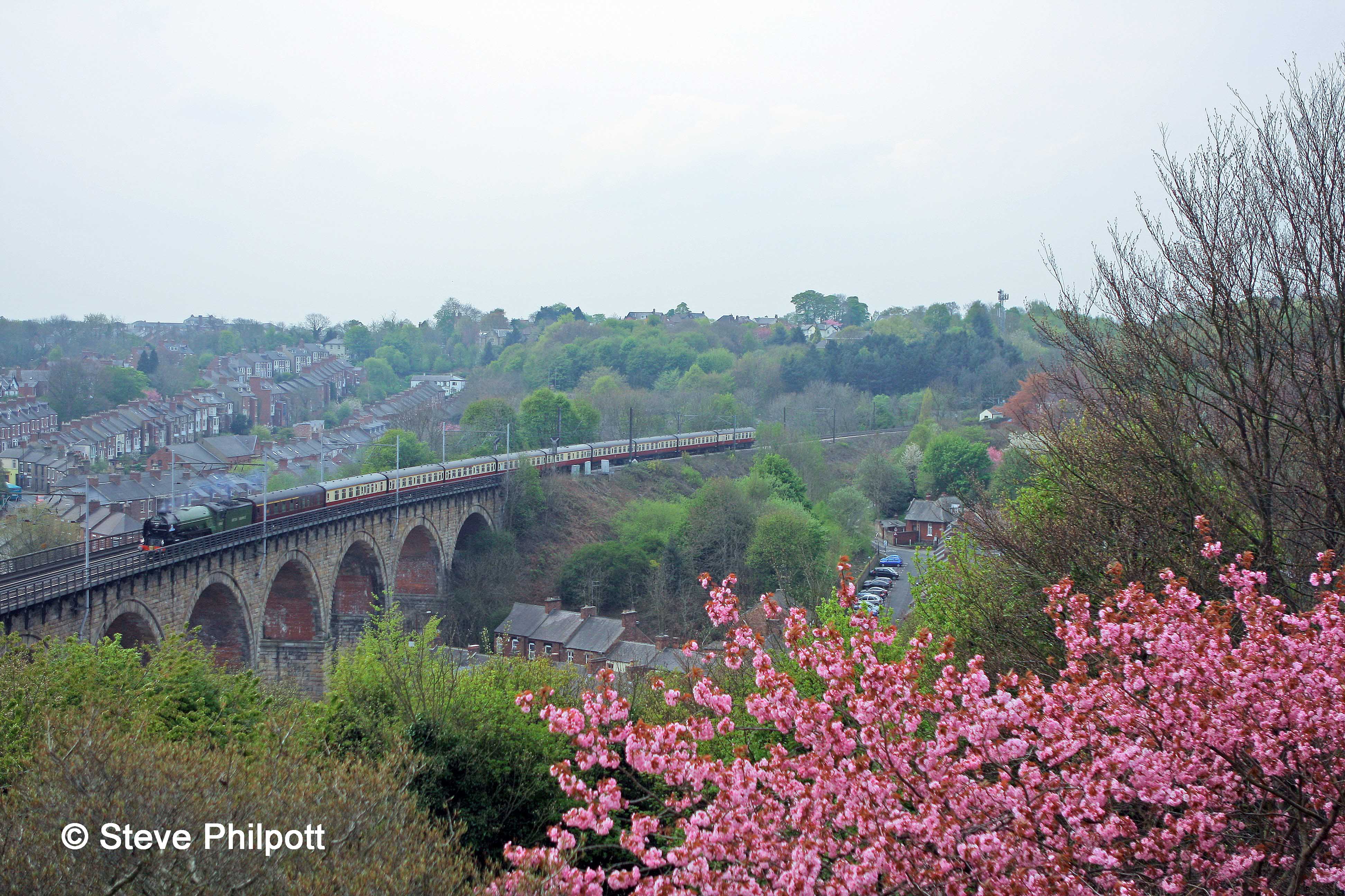 Tornado ambles over the magnificent viaduct at Durham.