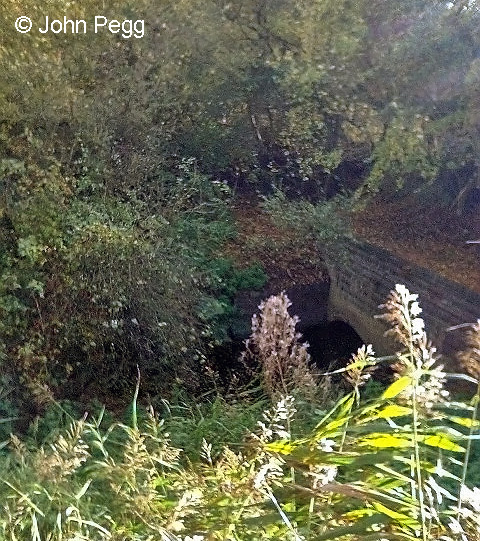 The Grantham Canal is now alongside us on our right. Both crossed the River Devon here. The railway bridge has gone - the gap is in front of us - and a diversion is in place for cyclists and walkers. On the right the bridge under the canal can be seen.