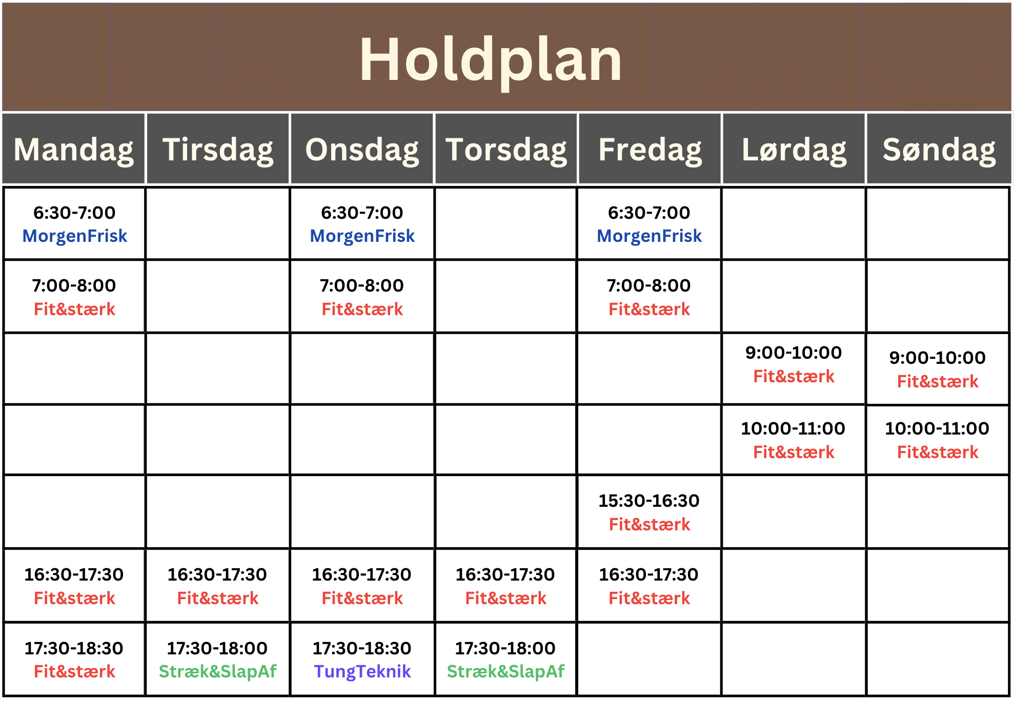 TræningsHulen - Holdplan