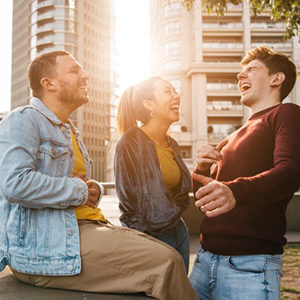 three people laughing