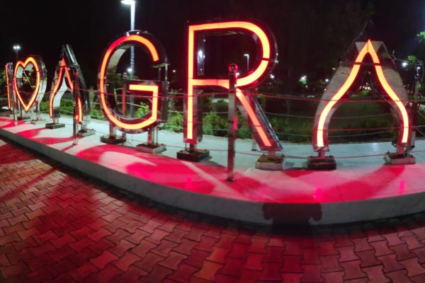 I love Agra sign by night