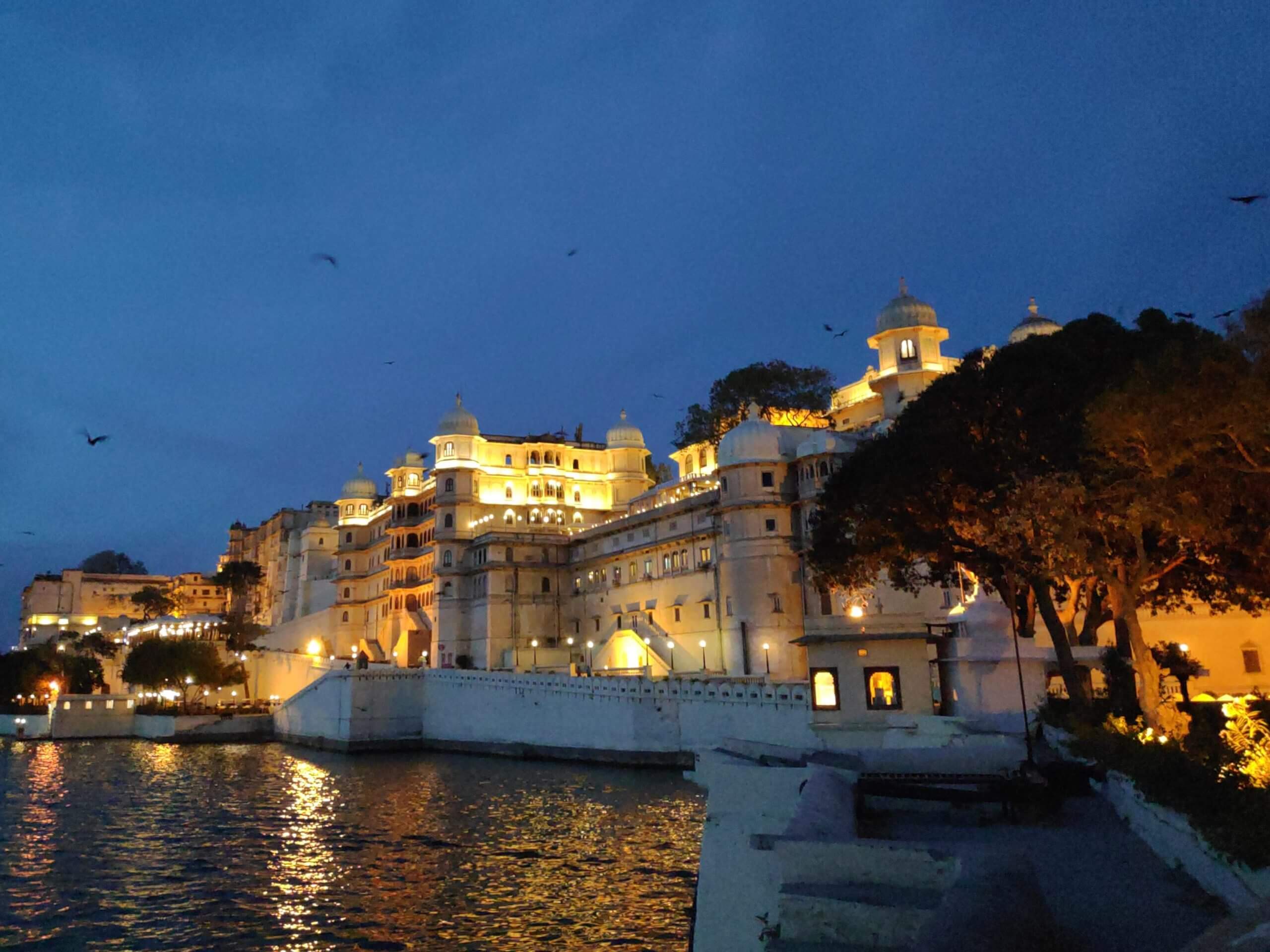 Udaipur waterfront by night