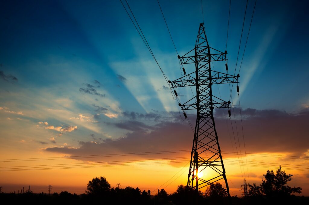 Power lines on a sunrise