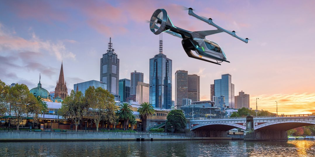 Uber er langt fremme med udviklingne af elektriske taxi-fly. De f’rste skal sættes i drift i australske Melbourne i 2020. (Foto: Uber)