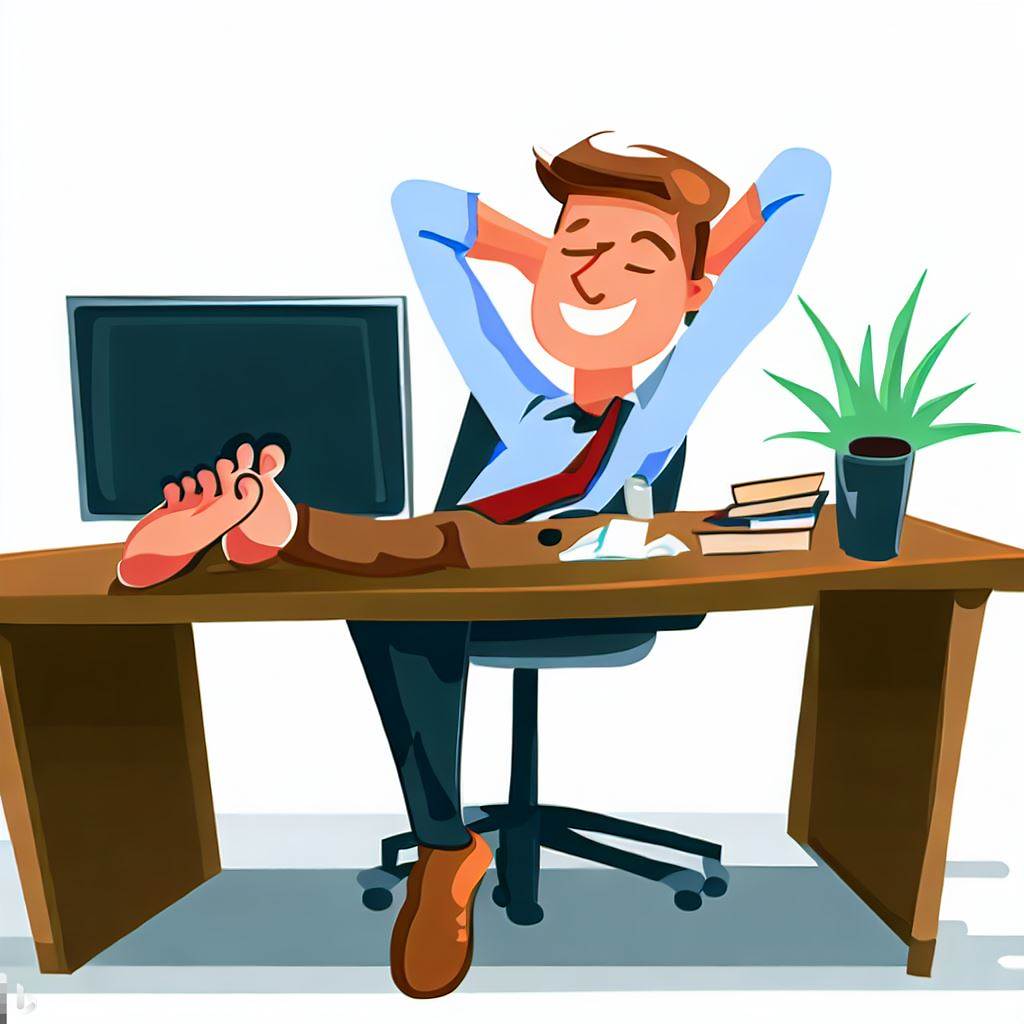 Office guy taking a break with feet on table to improve time management