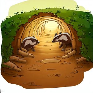 Badgers digging tunnels to a burrow