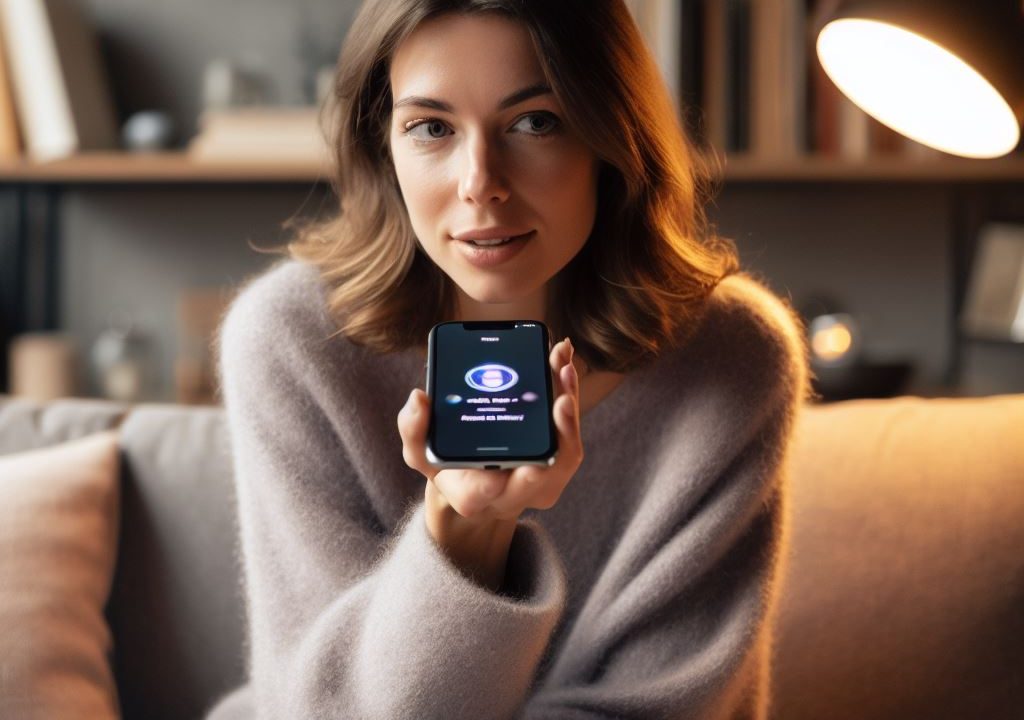 Woman talking to Siri on iPhone