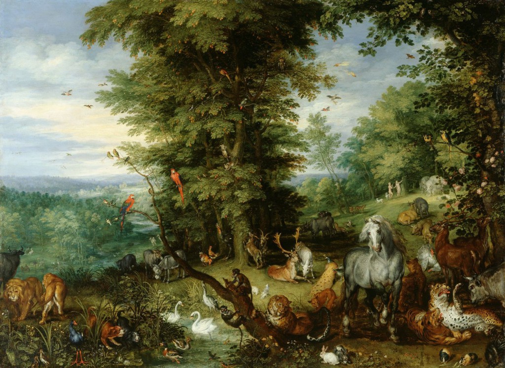 Jan Brueghel den Ældre: 'Adam og Eva i Paradisets Have', 1615. Malet med olie på kobber