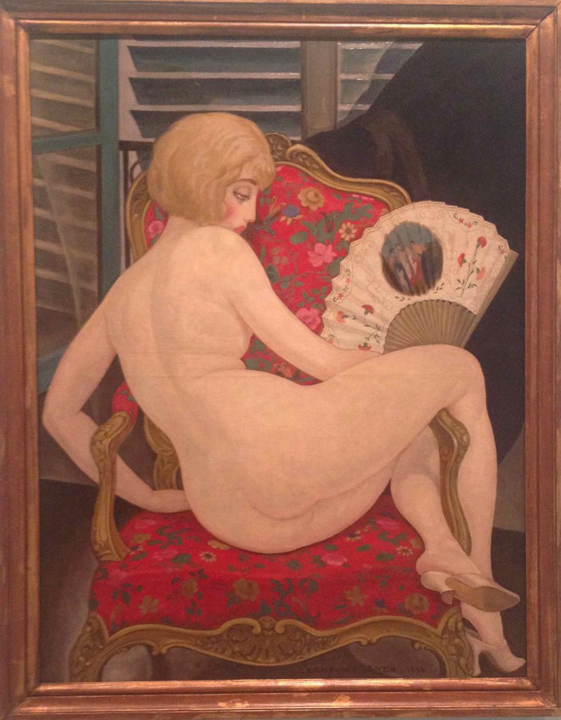 Gerda Wegener: 'I sommervarmen', 1924. Eget foto - derfor er farverne ikke helt rigtige! Men bemærk alligevel det Matisseske møbelstof og skodderne i baggrunden, der ligeledes får mig til at tænke på Matisse.