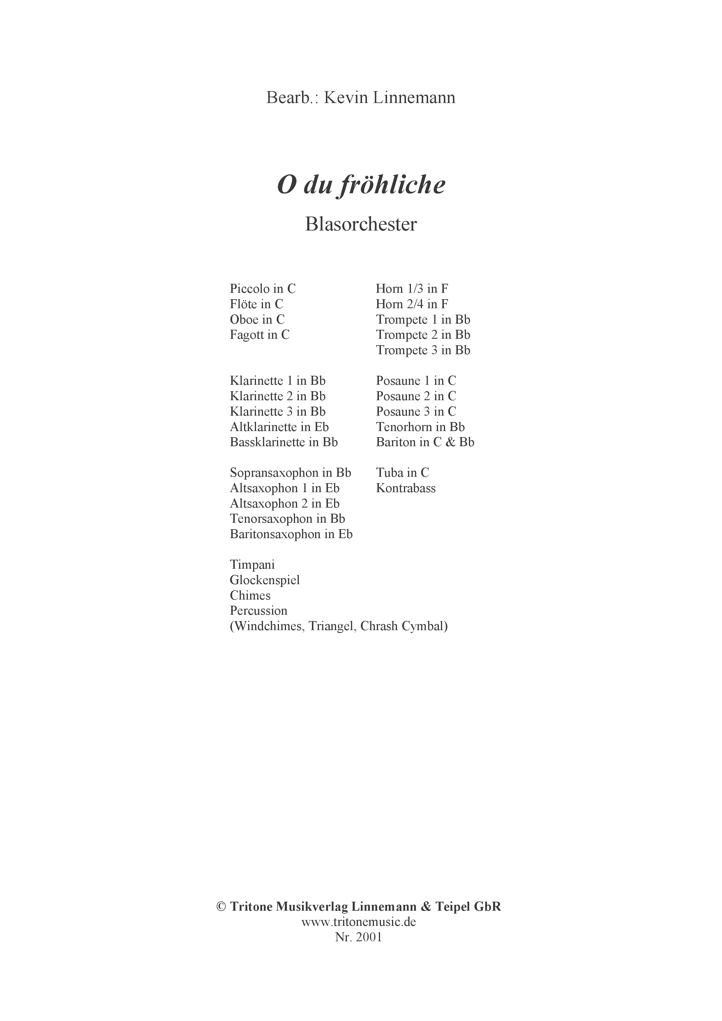 Weihnachtslied für Blasorchester arrangiert "Oh du fröhliche" - Tritone  Musikverlag