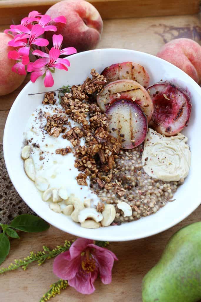 Vegan Vanilla Buckwheat Grilled Peach Breakfast Bowl - Truefoodsblog