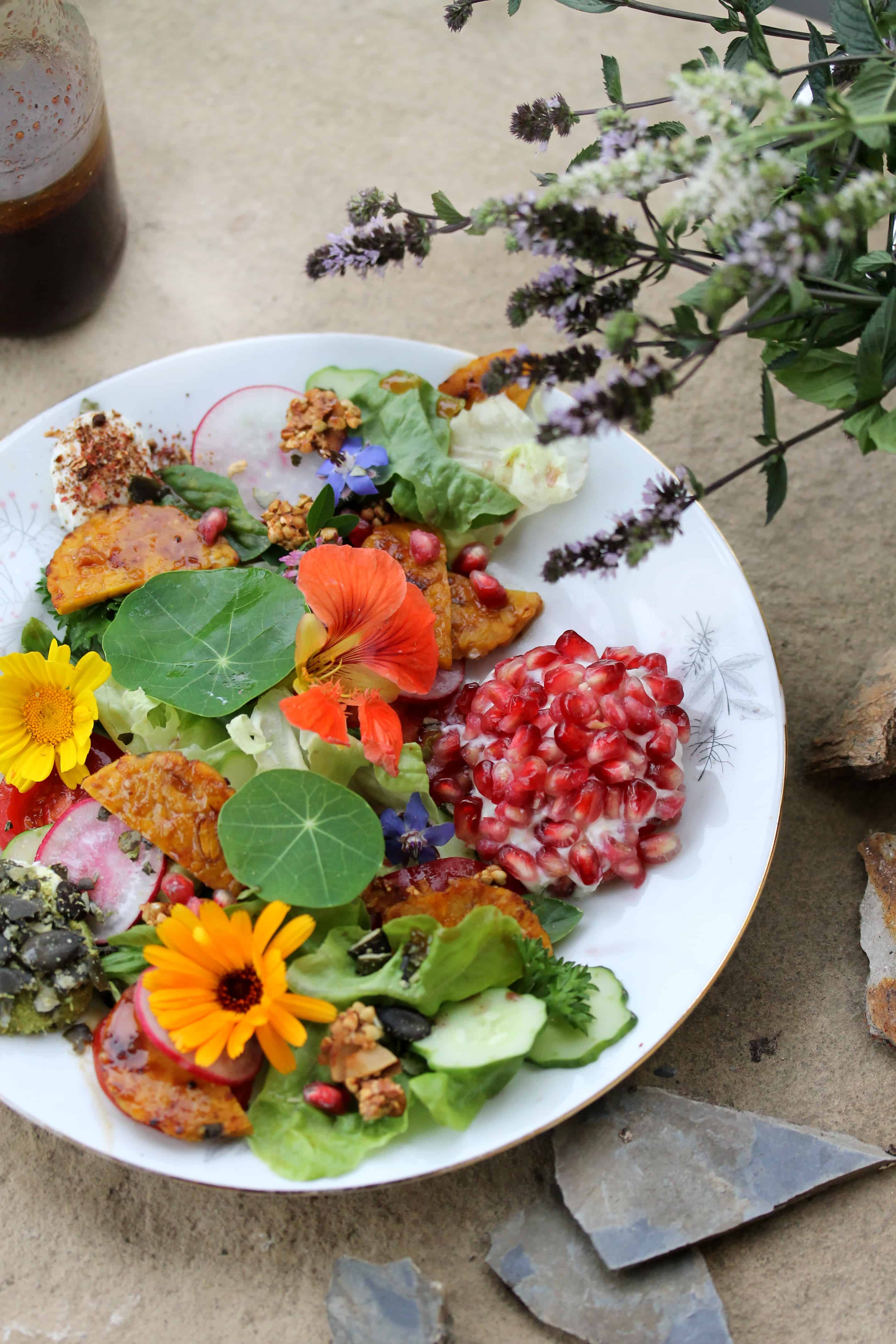 Whipped Lemon Goat Cheese Edible Flower Salad