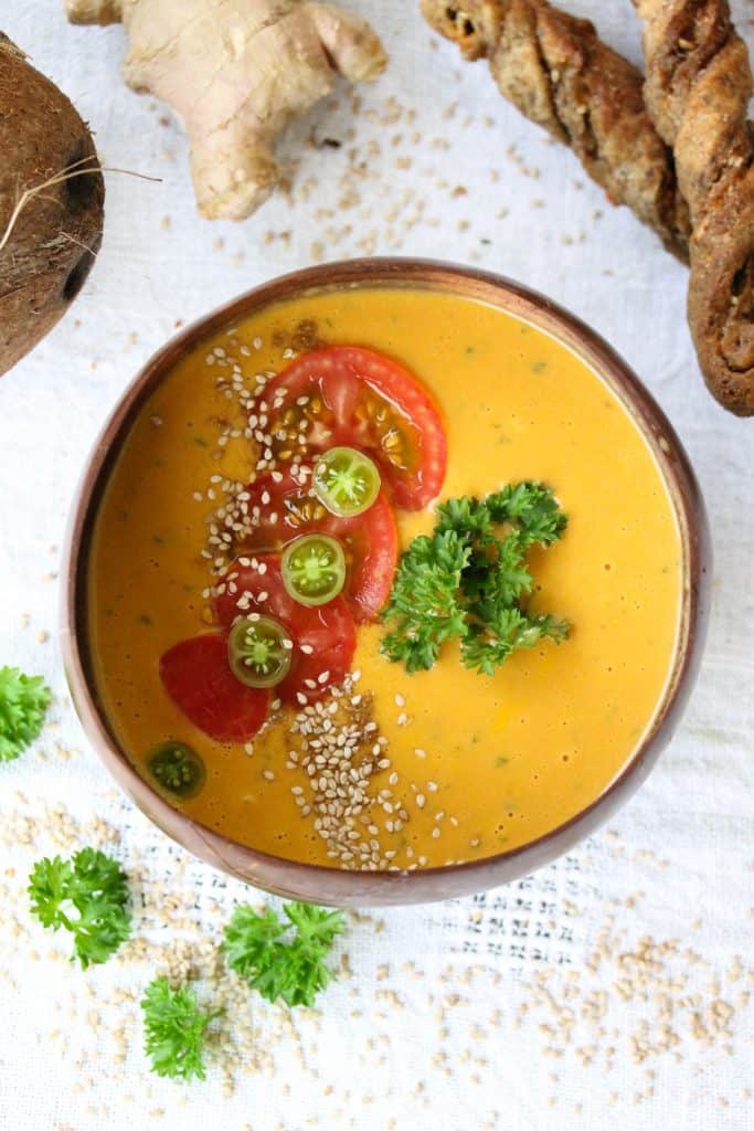 Chilled Carrot, Avocado, Miso, young Coconut Soup - Truefoodsblog