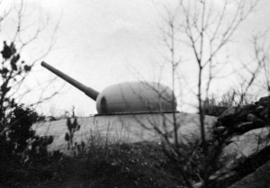 Kanonene på Greåker fort fotografert under krigen