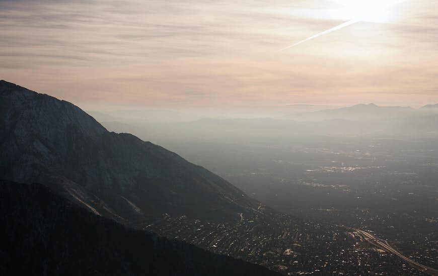 Utsikt över Salt Lake City från Grandeur Peak, Utah, USA