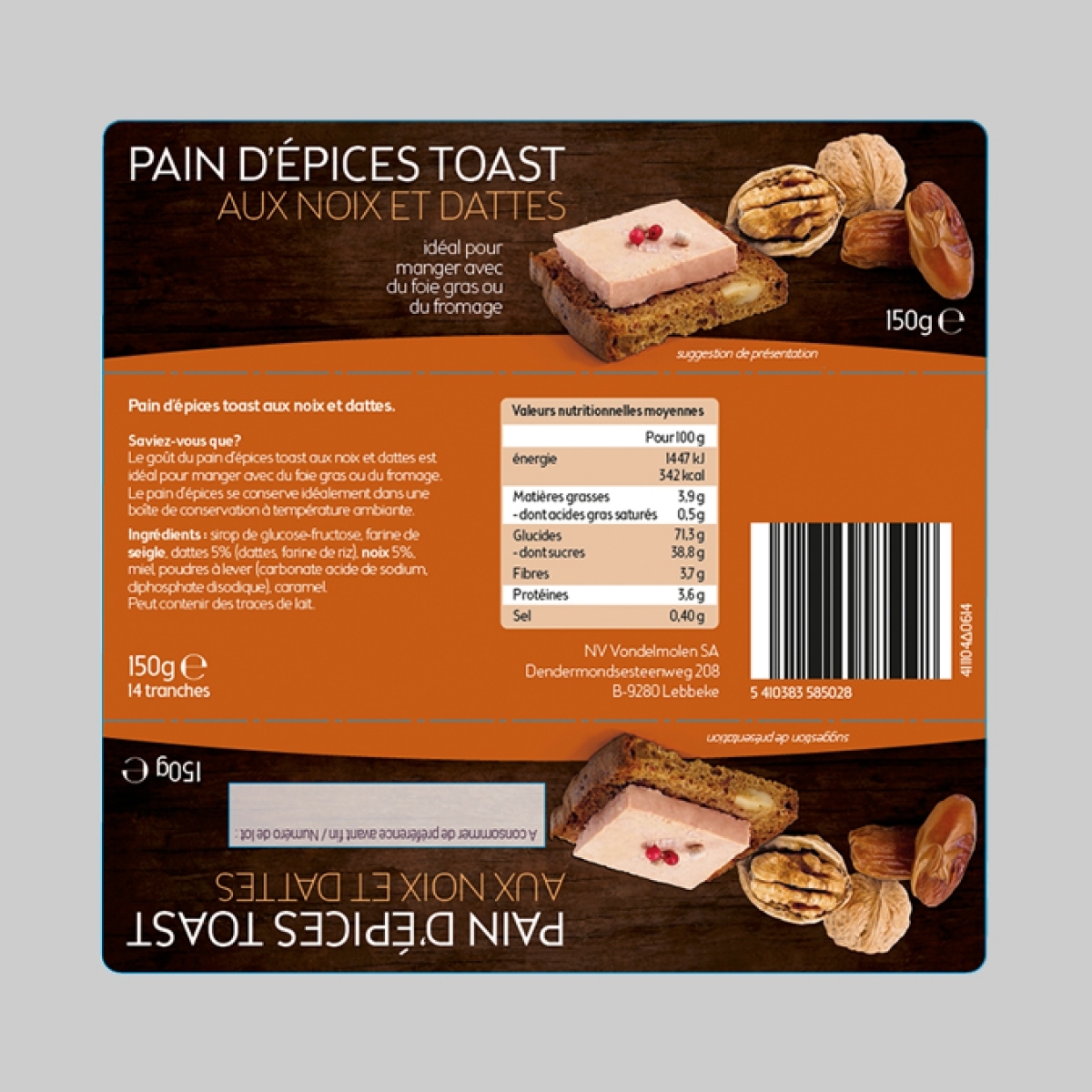 Pain d’épices toast aux noix et dattes Pain d’épices toast aux noix et dattes