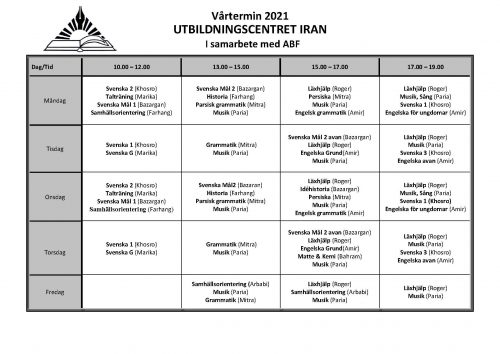 schema Vårtermin 2021