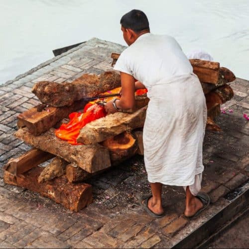 Hindu, Cremation, Ritual, At, The, River, Ghat