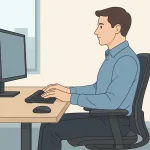 man sitting at an ergonomic desk demonstrating healthy workplace posture