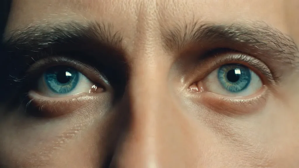 Close-up of eyes showing subtle pupil dilation associated with increased cognitive load