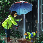 woman with dog in rainy season copyright Yao Yao Van As