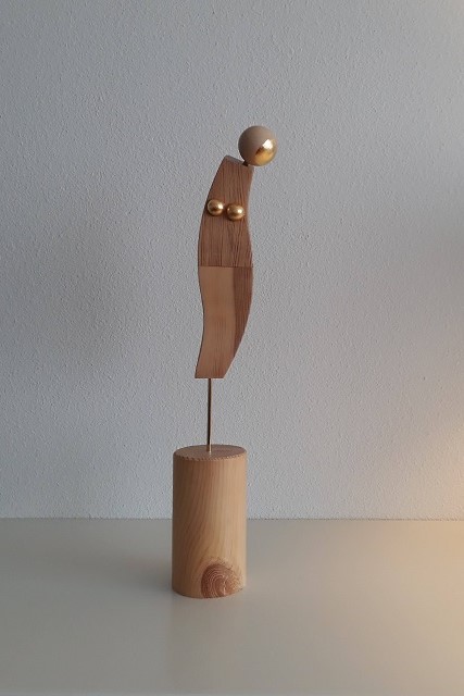 female wooden sculpture-Sad