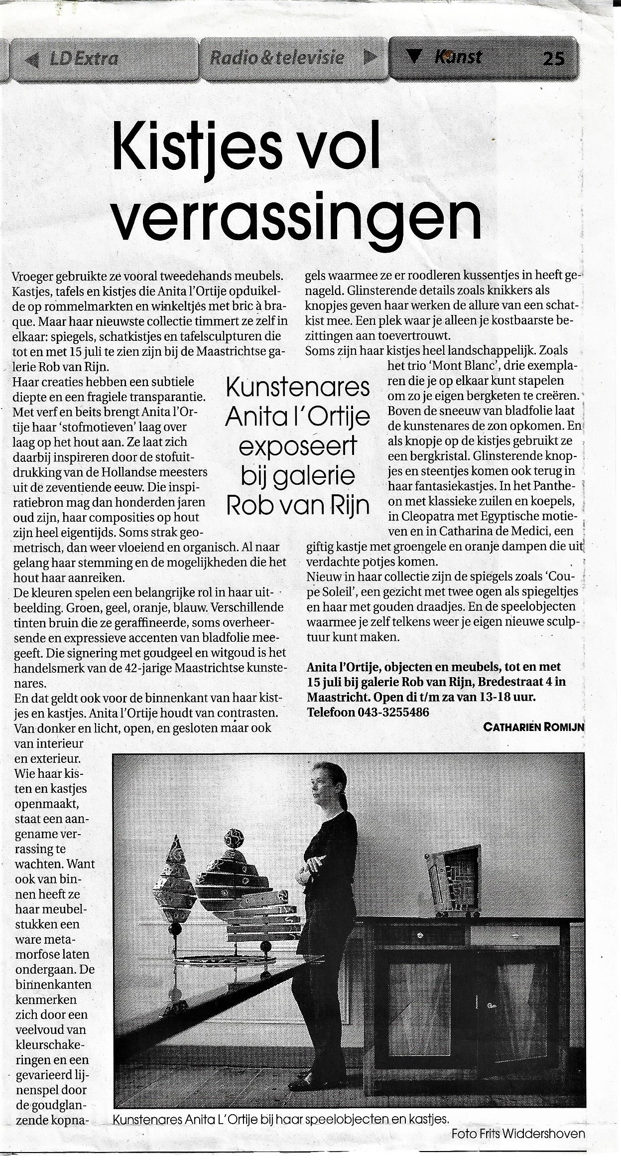 krantenartikel expositie galerie Rob van Rijn