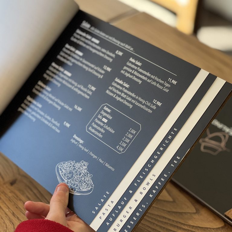 Hand made premium menu cards Cologne Germany Unlimited-Designs.eu