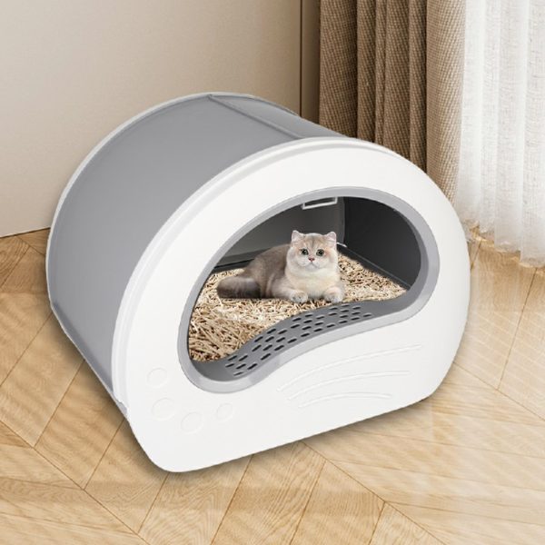 Large Cat Litter Box Anti-Splashing Cat Pan Drawer Cat Potty Tray with Sterilizing Light - Grey - Image 7