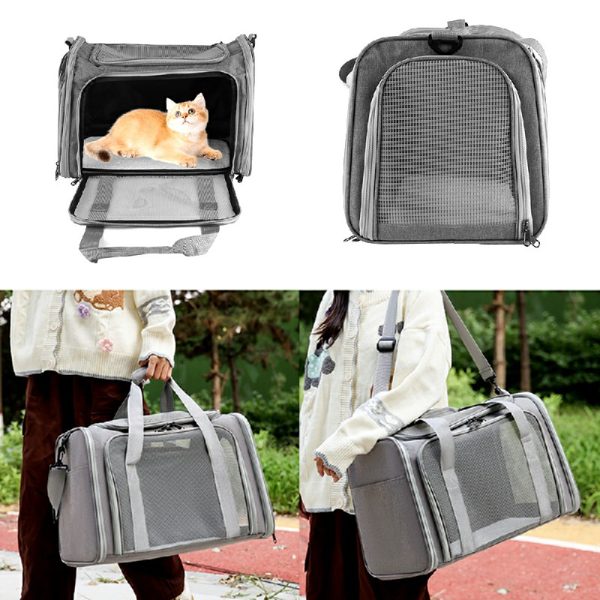 Large Pet Carrier Bag Soft Fabric Fold Portable Travel Puppy Cat Bag - Black - Image 8