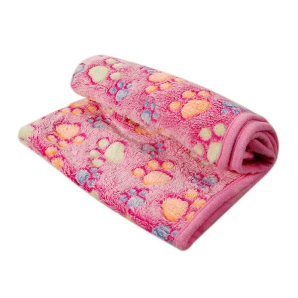 76x52cm Warm Pet Mat Paw Print Cat Dog Puppy Fleece Soft Blanket Bed Cushion Cover - Pink - Image 5