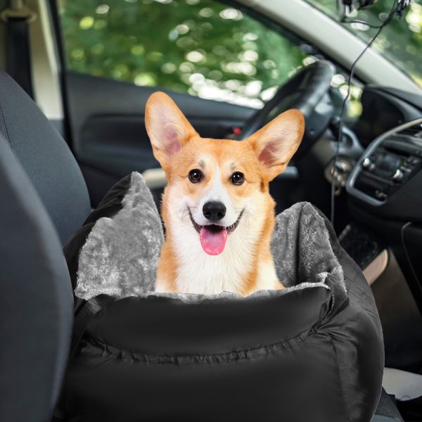 Dog Car Seat Plush Cosy Pet Car Booster Seat for Small Dogs and Cats with Storage Pocket and Safety Leash - Black - Image 11