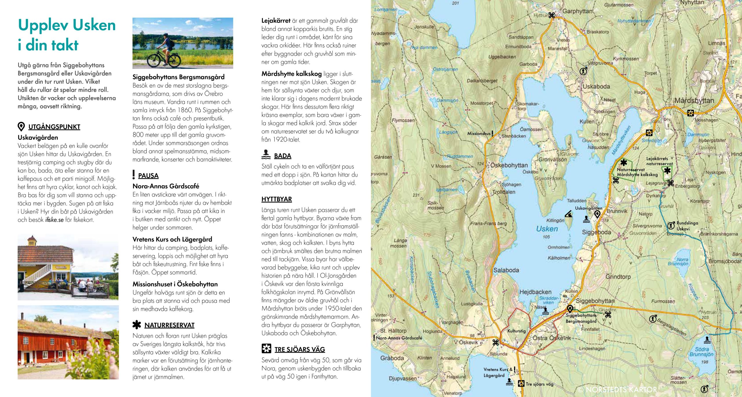 Karta över Usken och information om intresse punkter runt sjön