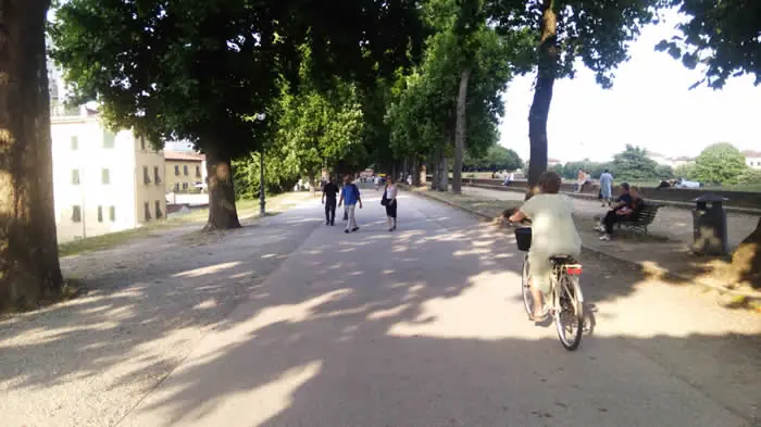 fietsen op stadsmuren van Lucca