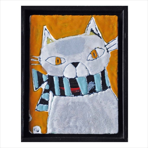 10. ”Cool katt”. Emalj av Elisabet Linna Persson, 20x15 cm. © ELP