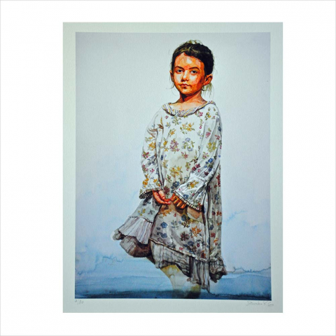 14. "Indisk flicka". Pigment fine art av KG Babu. 45x35cm.