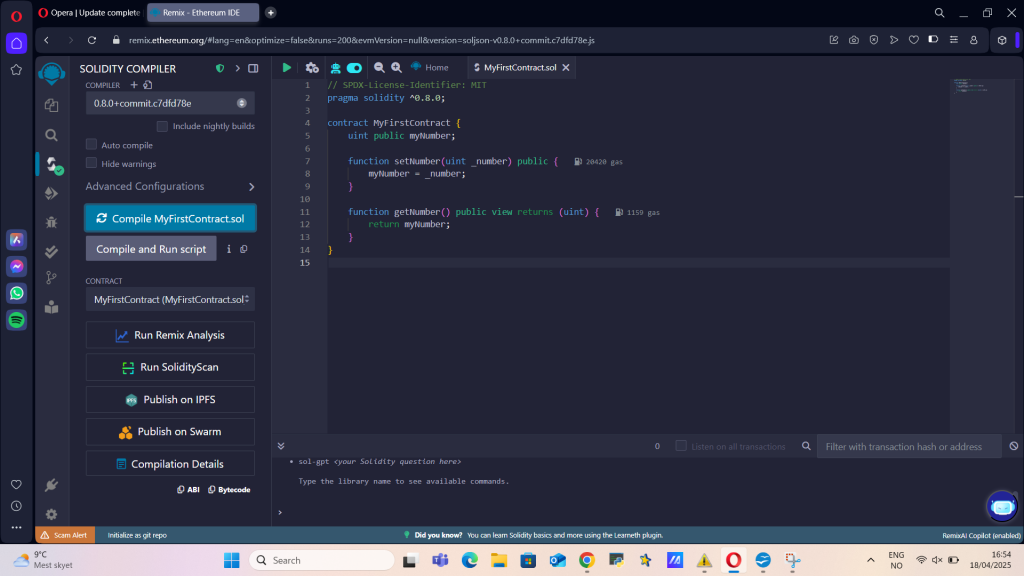 Hvordan lage en smartkontrakt-Remix-Etherum-- Koding-MyFirstContract-Sol-Compiler_valutaen
