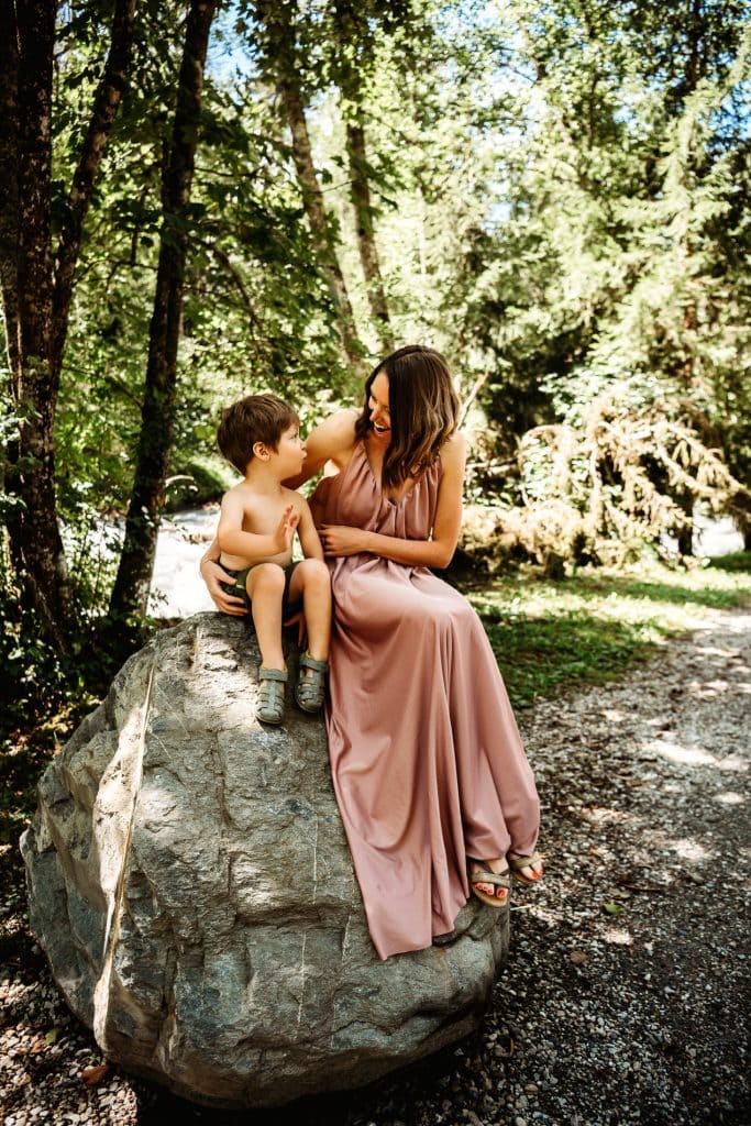 mum and son playing during motherhood photography session in Sussex