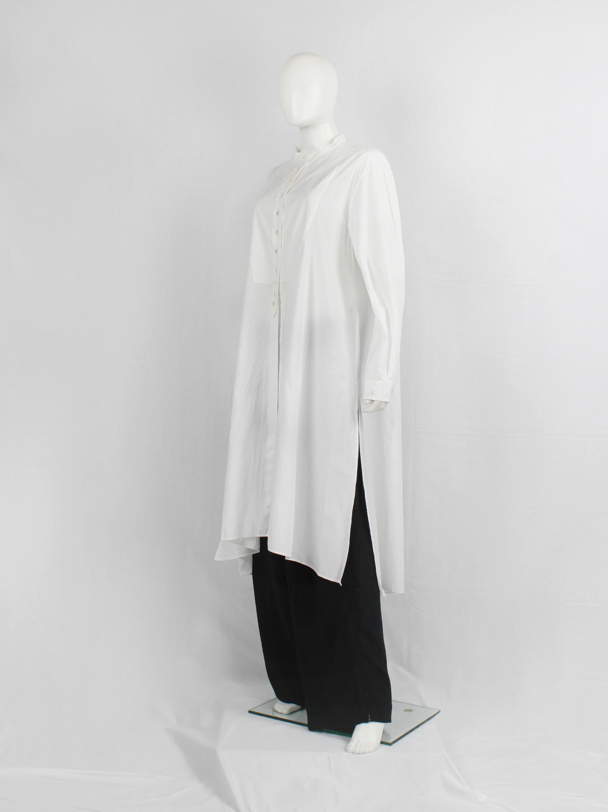 Ann Demeulemeester white minimalist oversized long shirt with bib 