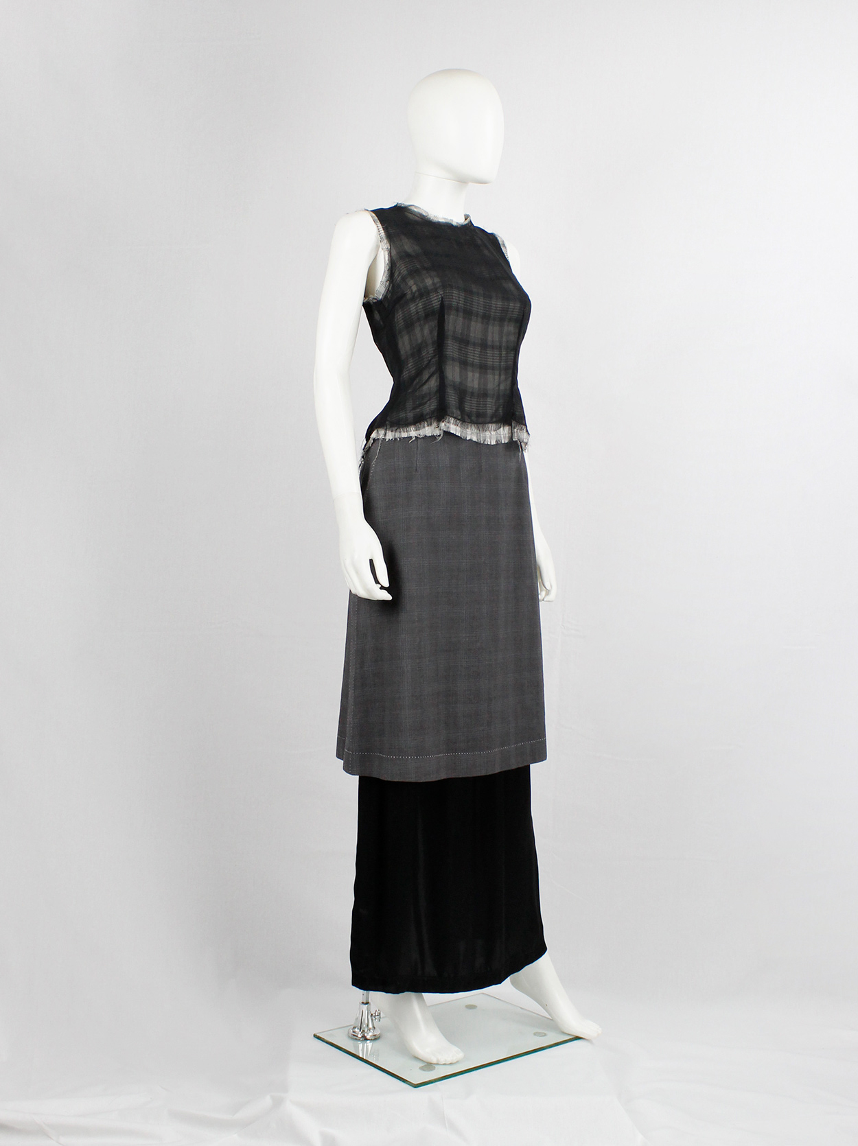 Maison Martin Margiela tartan frayed top with black sheer Maison Martin Margiela tartan frayed top with black sheer
