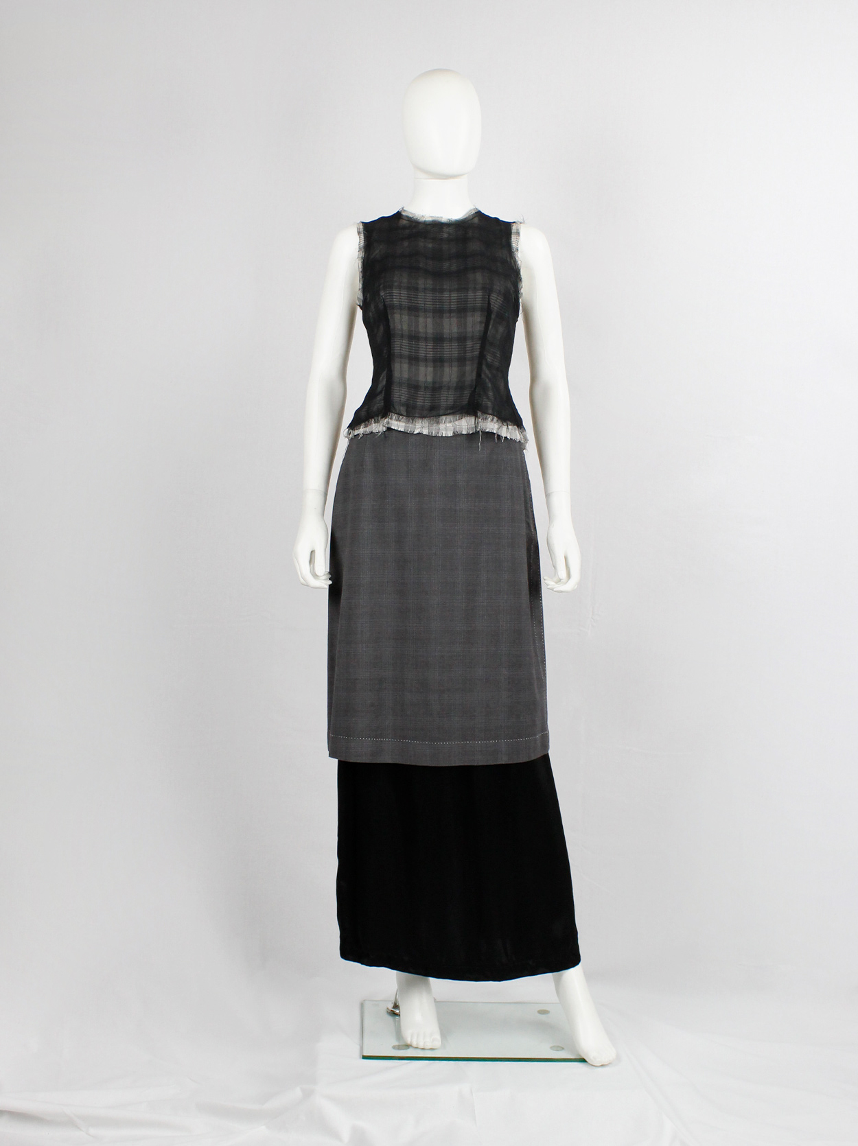 Maison Martin Margiela tartan frayed top with black sheer