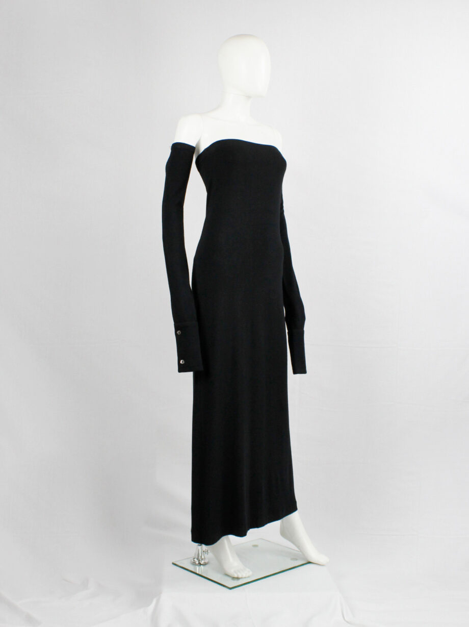 Ann Demeulemeester black strapless maxi dress with separate long sleeves   fall 2001 - VANIITAS vintage designer clothing