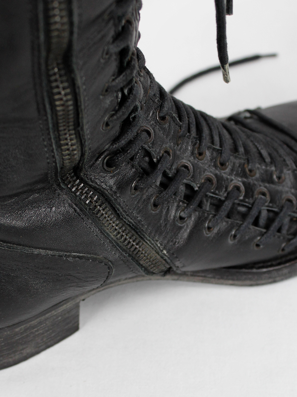 Ann Demeulemeester black tall boots with triple laces and Ann Demeulemeester black tall boots with triple laces and
