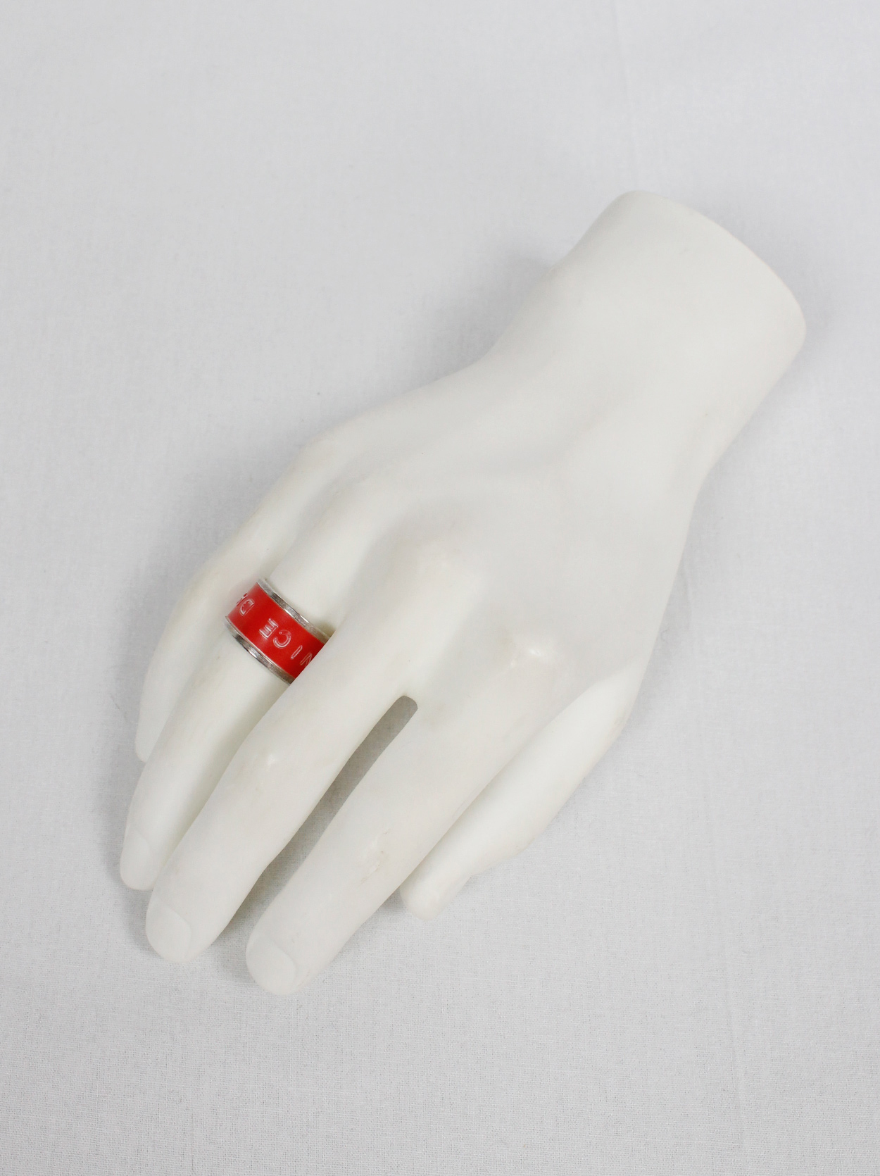 Maison Martin Margiela silver ring with red 'have a nice day