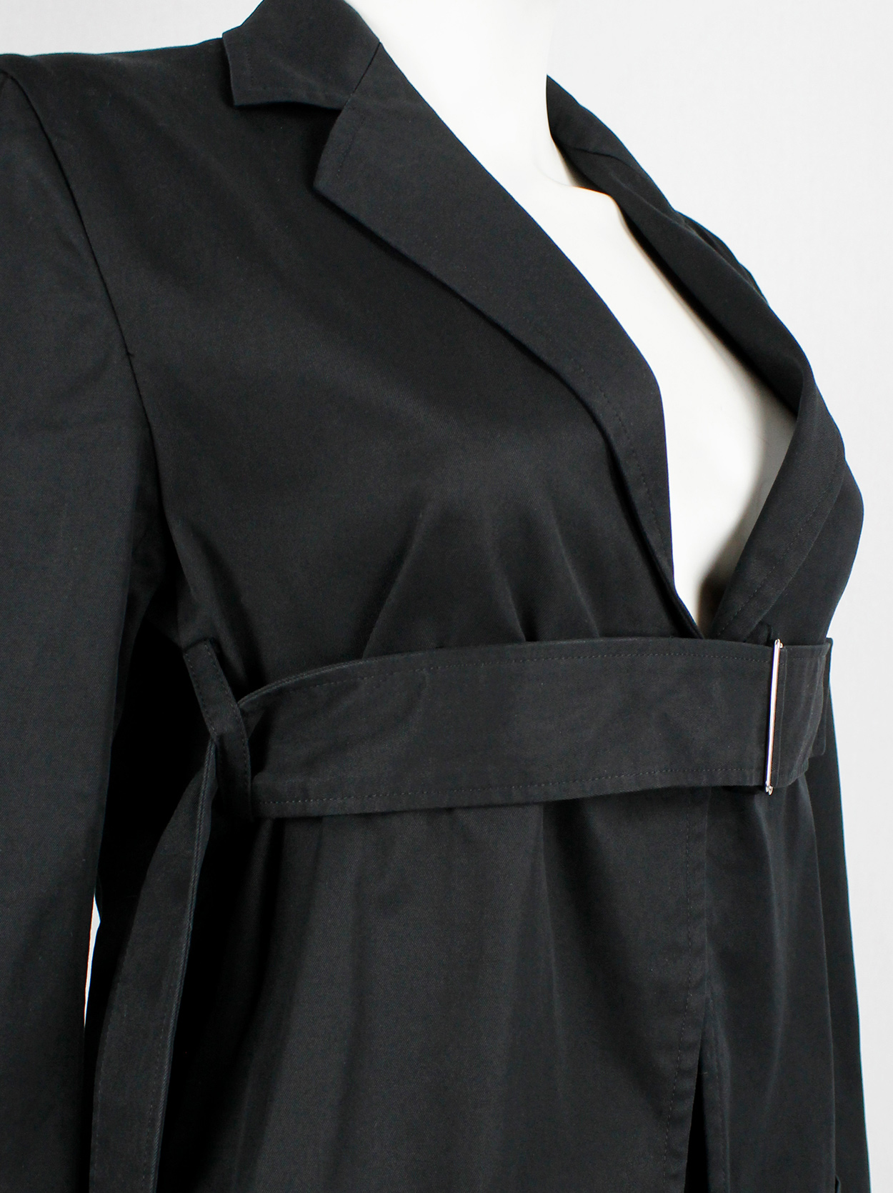Y's Yohji Yamamoto black blazer with belt strap across the Y's Yohji Yamamoto black blazer with belt strap across the