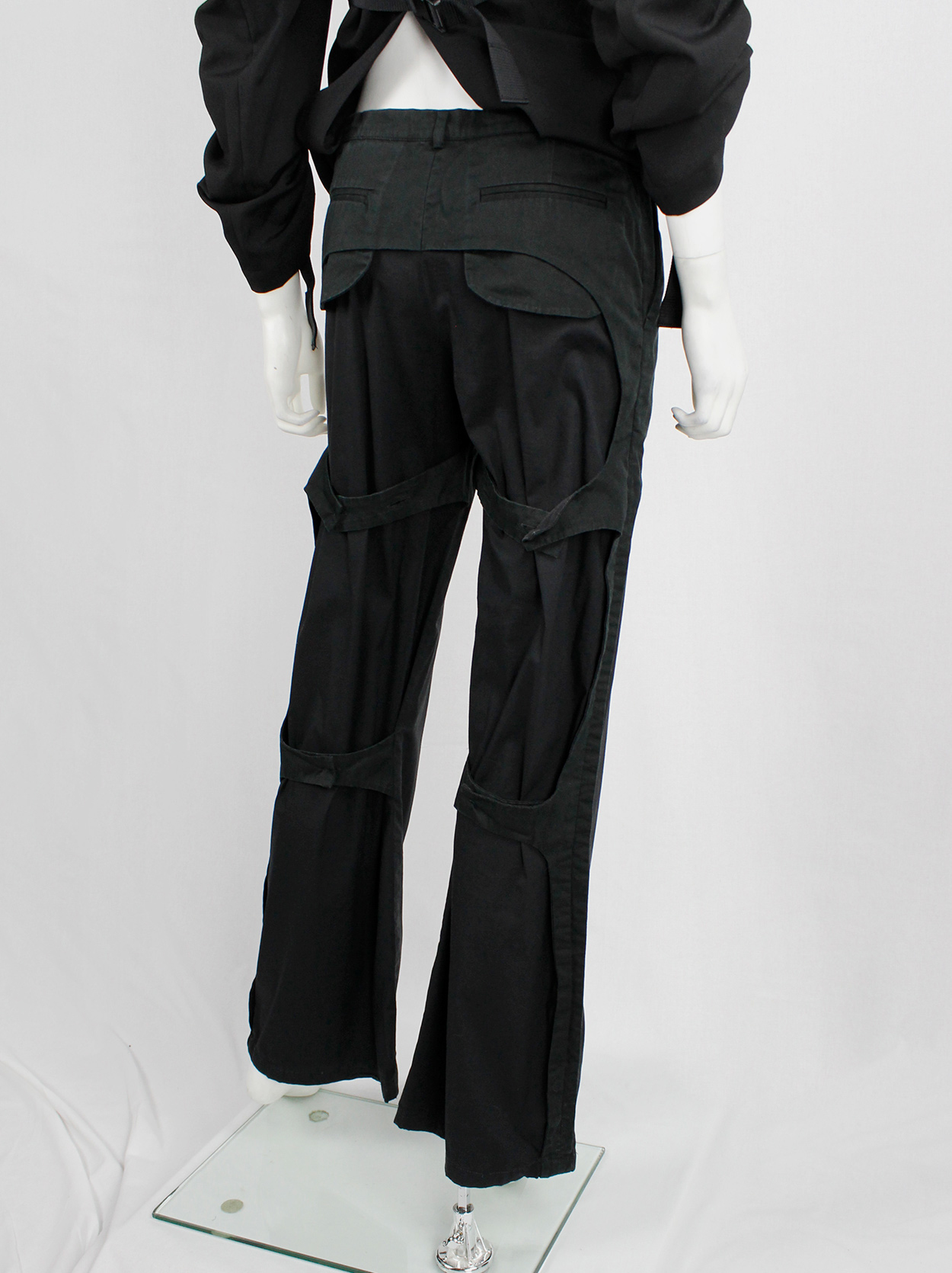 Angelo Figus black bondage trousers with outer pocket linings 