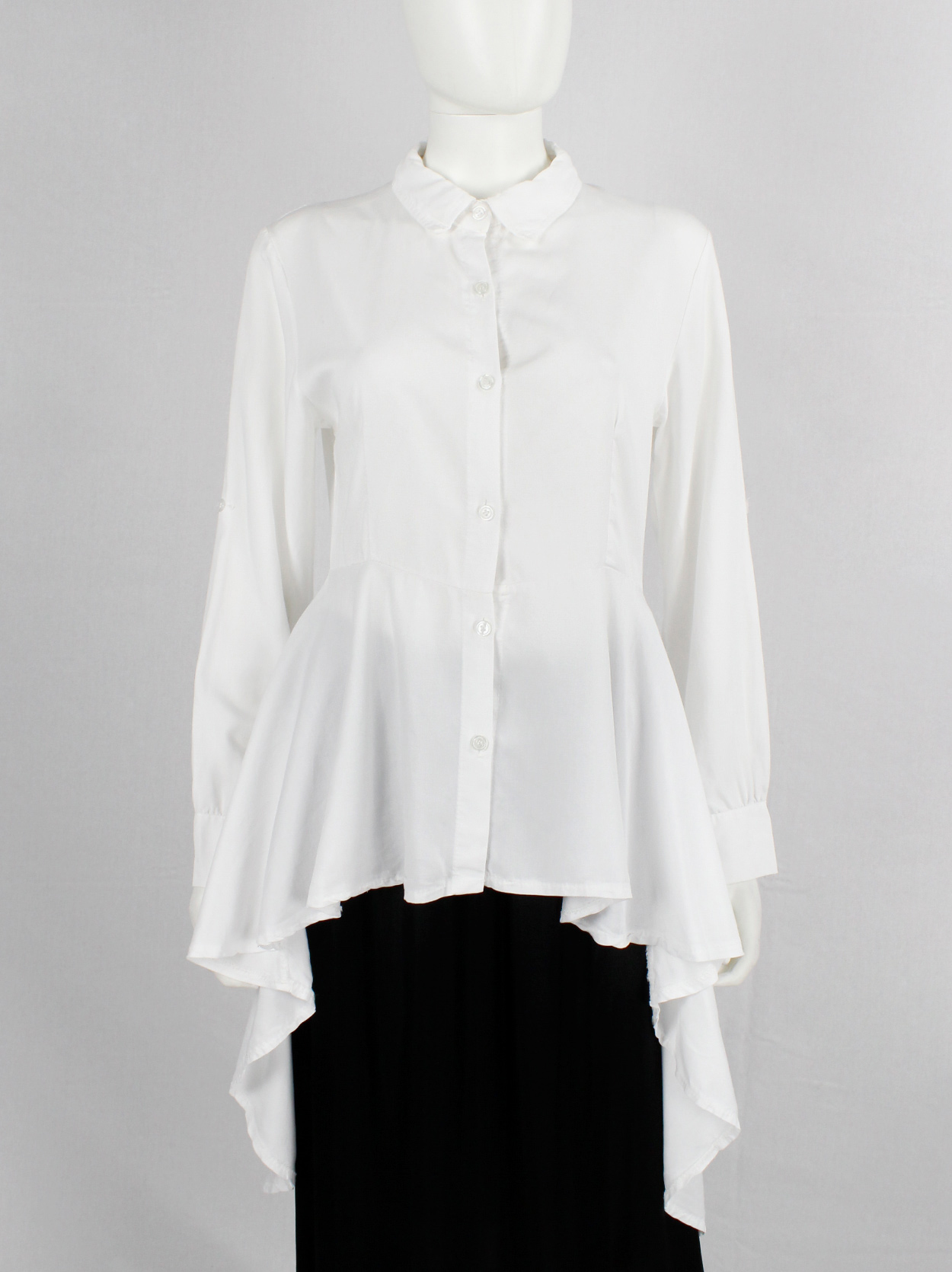 Ann Demeulemeester white shirt with high-low peplum hemline 